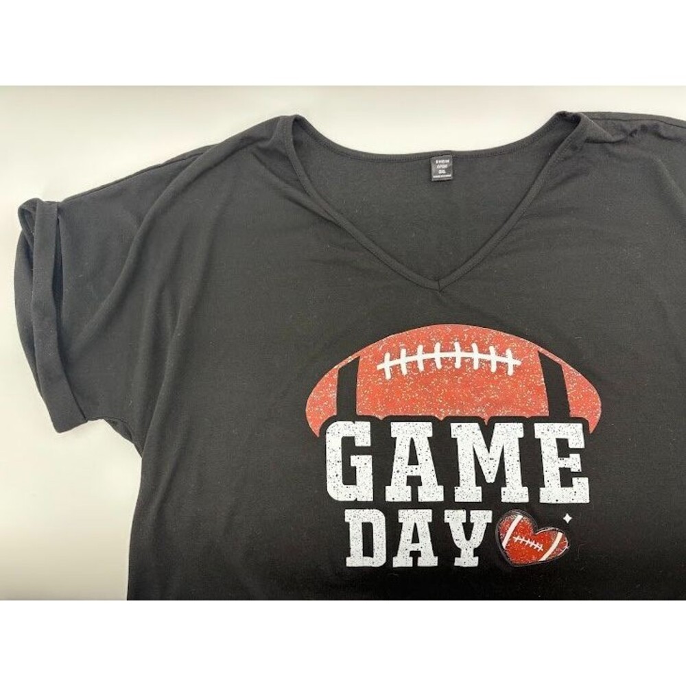 Women's Plus Size 3X Game Day T Shirt Shein‎ Black Short Sleeve